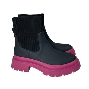 Carvela Black Sock Ankle Boots Magenta Pink Lug Sole Platform 7 Womens 36.5